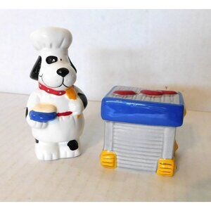 Russ Berrie Chef Dog Grill Salt Pepper Shakers Vintage Set Ceramic